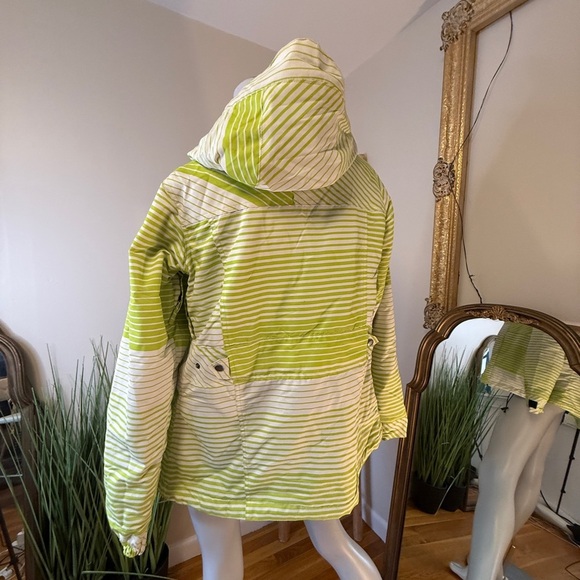 Zonal Clothing Green and White Striped Hooded Ski Snowboard Jacket Womens M - Picture 4 of 8